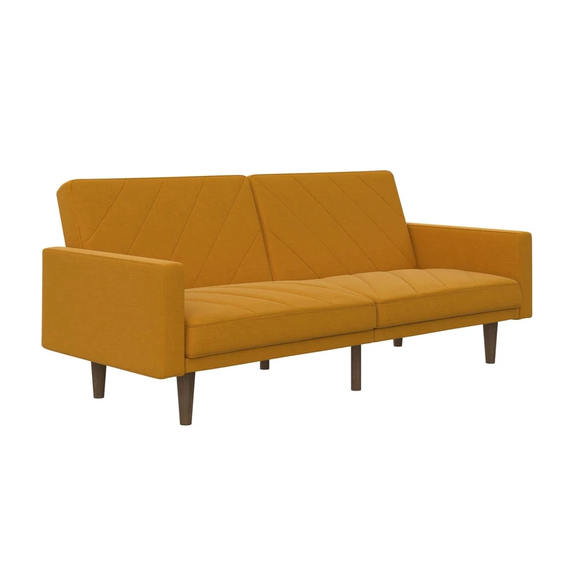 DHP Furniture Paxson Clic Clac Sofabed, Linen Mustard Yellow, (H) 82 x (W) 200 x (D) 86 cm