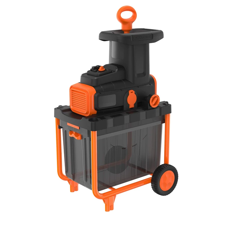 Black+Decker BEGAS5800 2800 Watt Electric Chopper (for quick shredding of branches and branches up to 45 mm in diameter, 45l Collection Container, Forward/Reverse Range, Robust Wheels and Feet), 2800 W