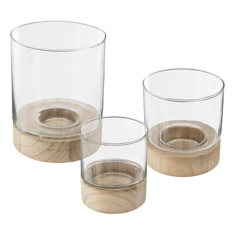 Set of 3 Summer Lanterns Glass and Wood Transparent Atmosphera Créateur d'intérieur - Image 1