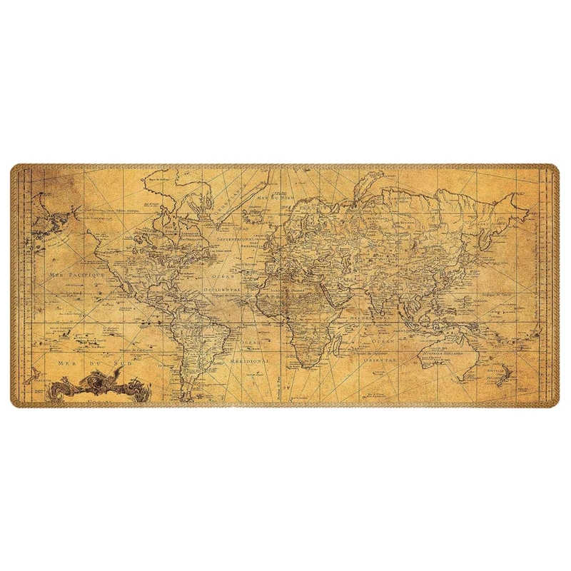 Silent Monsters Mouse Mat Size XX Large 35 x 16 inches / 90 x 40 cm, world map, Stitched Edges, washable & rollable Mouse Pad, Gaming Home Office Mousemat, Mousepad non-slip & quiet, Desk Mat XXL
