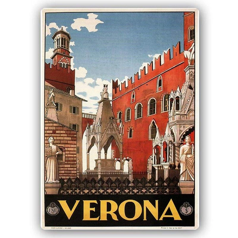 Legendarte Advertising Poster-Verona-High Definition Printing on Stainless Steel Plate-cm. 30x40, metal, Multicolor - Image 1