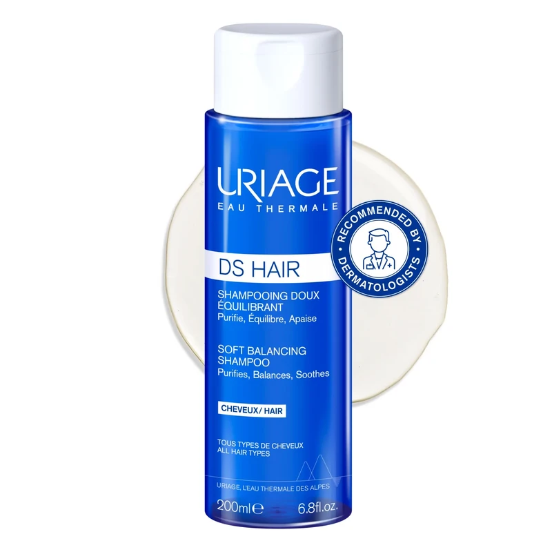 Uriage DS Hair Soft Shampoo with Edelweiss - Deeply Purifies & Soothes - Leaves Hair Soft & Shiny - Fresh & Floral Scent - Everyday wash - Suitable for Sensitive & Irritated Scalps - Soap-free - 200ml