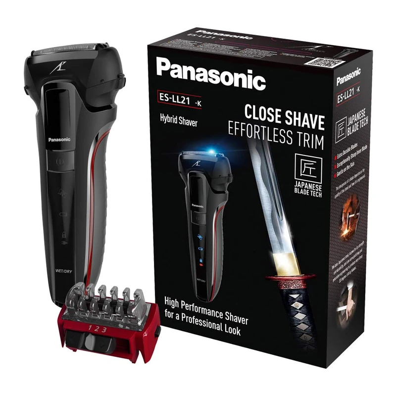 Panasonic ES-LL21 Hybrid Wet & Dry Electric 3-Blade Shaver with Trim Attachment for Men (2 Pin Plug), Black - Image 1
