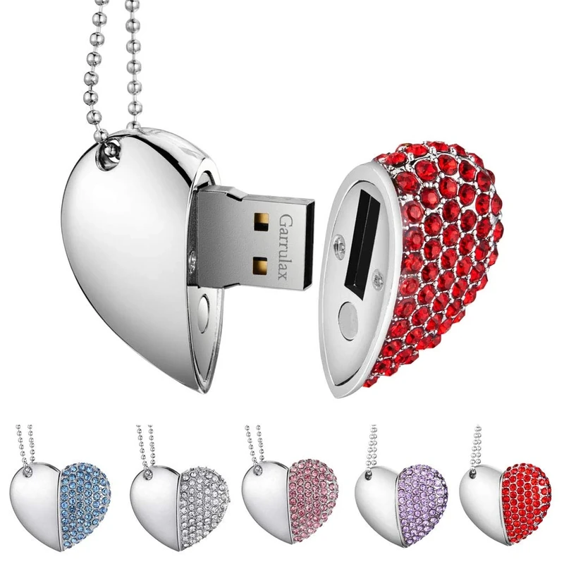 Garrulax USB Flash Drives, Premium Heart Diamond High Speed USB 2.0 Flash Data Storage Drive Memory Pen Stick Flash Disk Pendrive