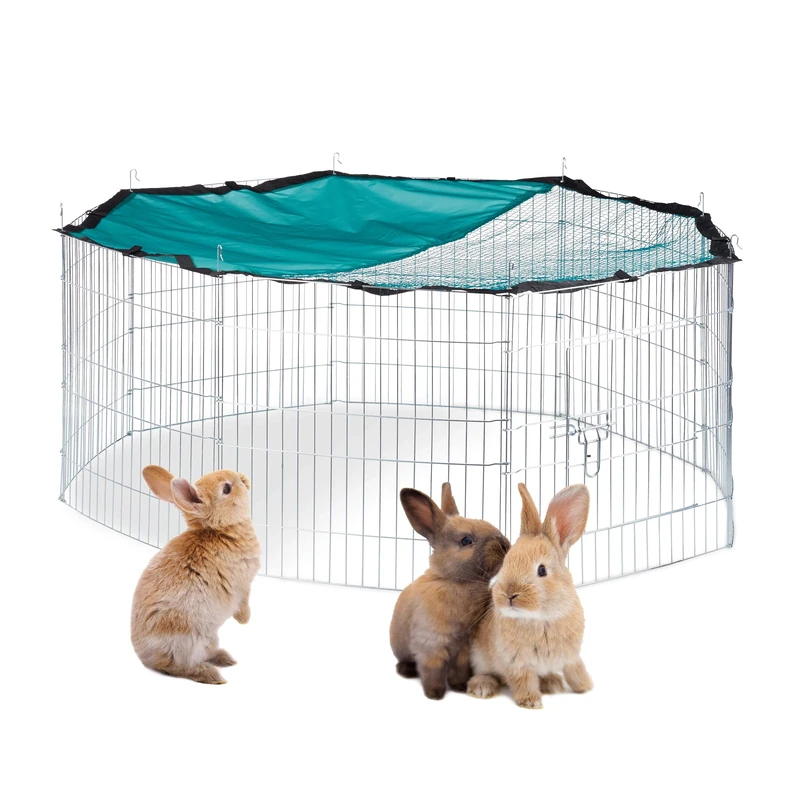 Relaxdays Free Range Pen with Netting, Outdoor Enclosure for Rodents, Sun Protection, Ø 145 cm, Galvanized