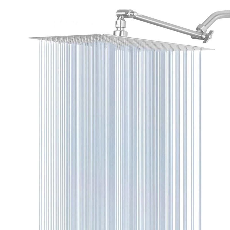 12 Inch Rain Shower Head with 11'' Adjustable Extension Arm, Large Stainless Steel High Flow Rainfall Showerhead, Bath Shower Waterfall Full Body Coverage