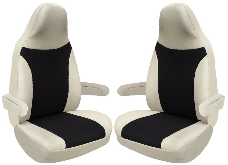 BREMER SITZBEZÜGE Custom Seat Covers, Compatible with RV, Driver & Passenger Seats, Colour Code: 828 (beige black)
