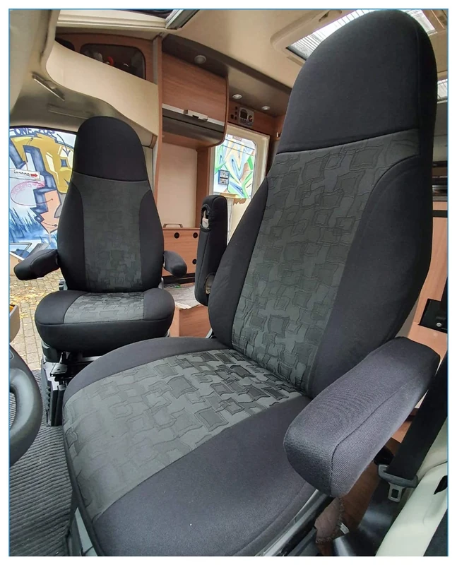 BREMER SITZBEZÜGE Custom Seat Covers Protective Covers Pilot Seats Driver and Passenger Set Compatible with Motorhome Fiat Ducato 821 Black