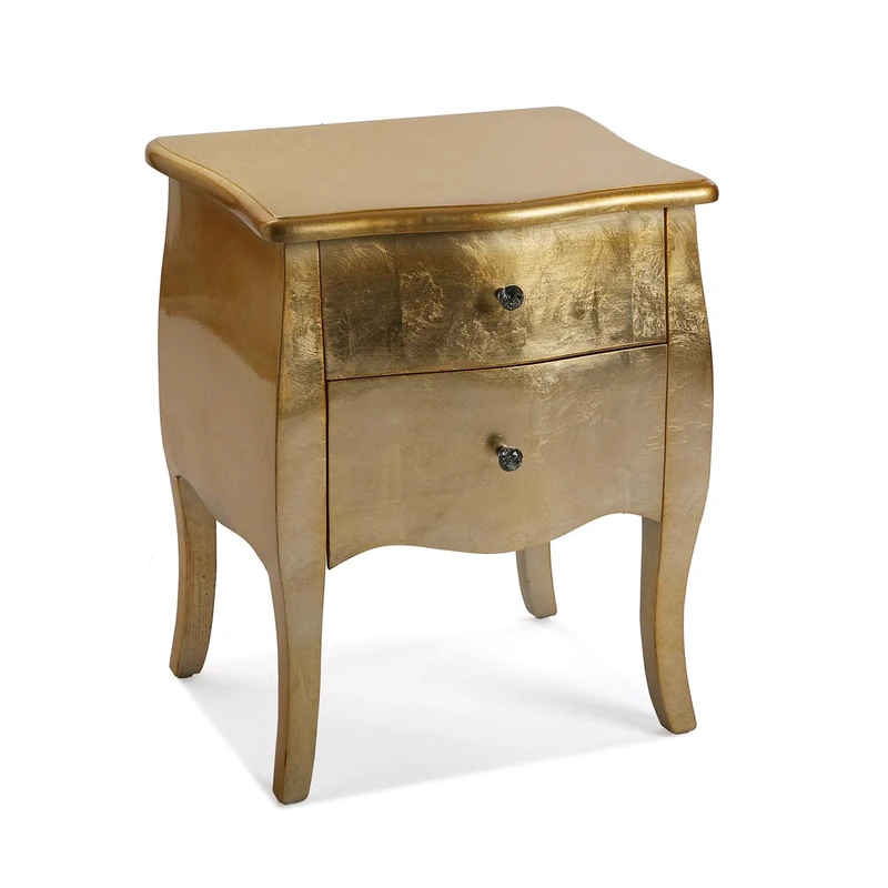 Versa Cagliari Bedside table Small or auxiliary table for the Bedroom or Living room, with 2 drawers, Measurements (H x L x W) 60 x 39 x 50 cm, Wood, Colour Gold