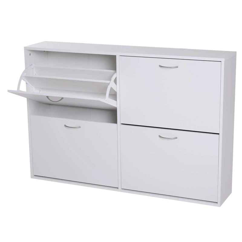 homcom Wooden 4 Drawer Shoes Cabinet Pull Down Shelf Storage Organiser - White