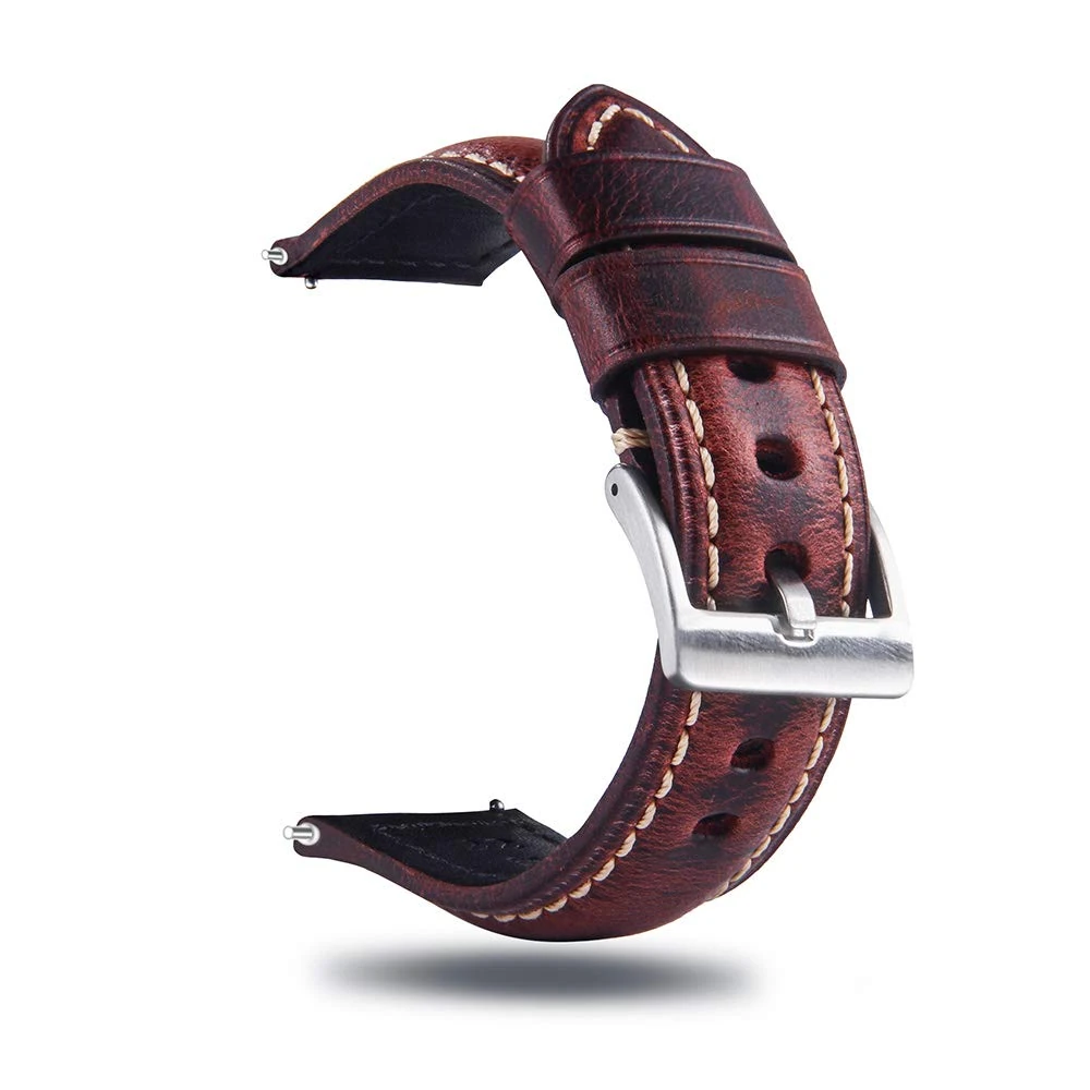 Berfine 18mm Quick Release Retro Leather Watch Band, Vintage Pull-up Leather Watch Strap, Crimson