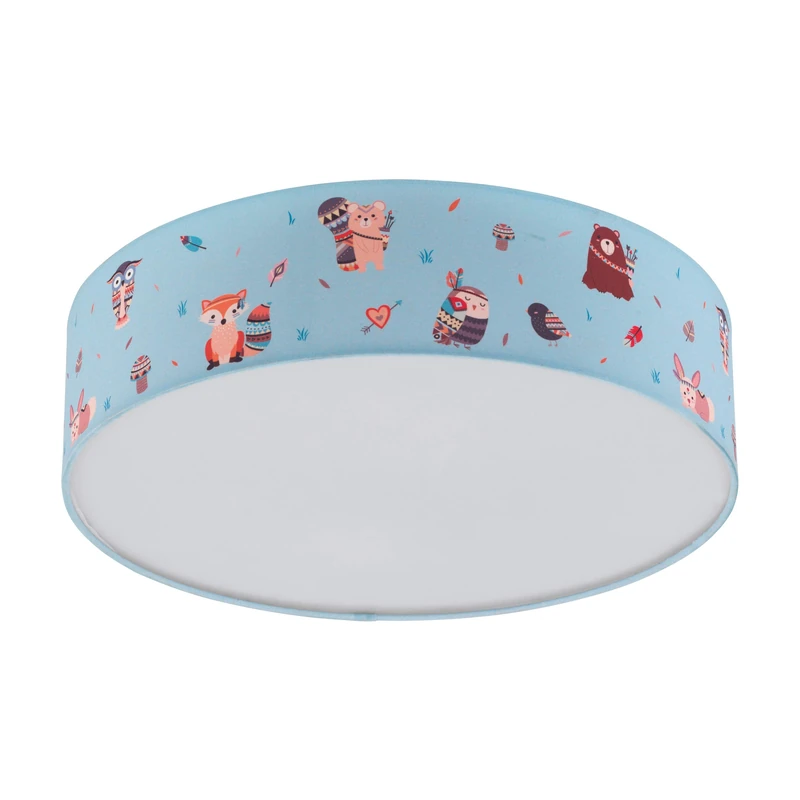 EGLO Ruffo Ceiling Light Fabric Children's Lamp Motif, Decorative for Boys and Girls, Ceiling Light for Children's Room, Multi-Colour, Animal Lamp, Steel, 40 W, White