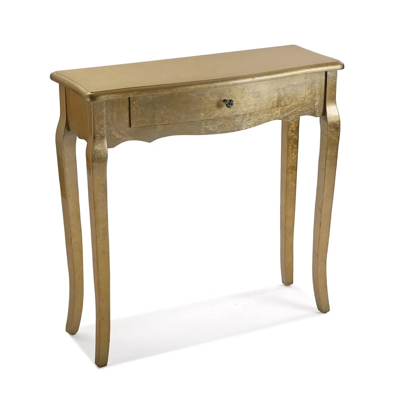 Versa Cagliari Console Table, Narrow Hallway table for Hall or Corridor, Sofa Table, with 1 drawer, Measurements (H x L x W) 80 x 30 x 80 cm, Wood, Colour Gold