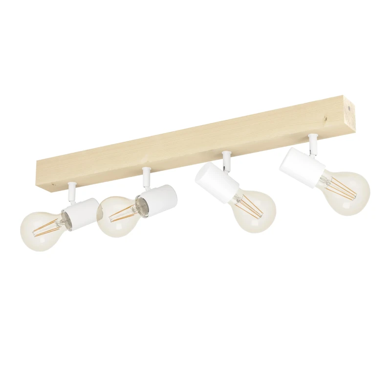 Eglo Ceiling Lamp Townshend 3, 4-Light Vintage Ceiling Spotlight in Industrial Style, Retro Lamp Made of Steel and Wood, White, Brown, E27 Socket