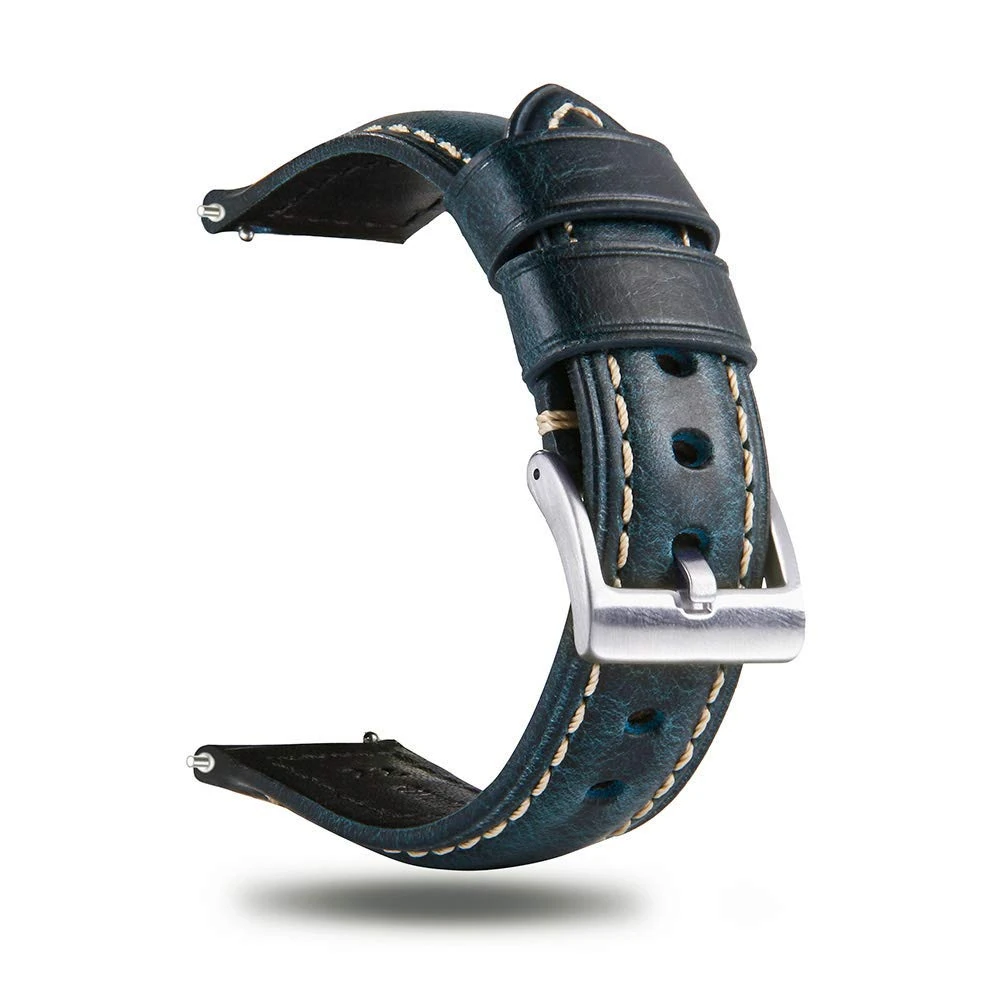 Berfine 24mm Quick Release Retro Leather Watch Band,Vintage Pull-up Leather Watch Strap, Dark Blue