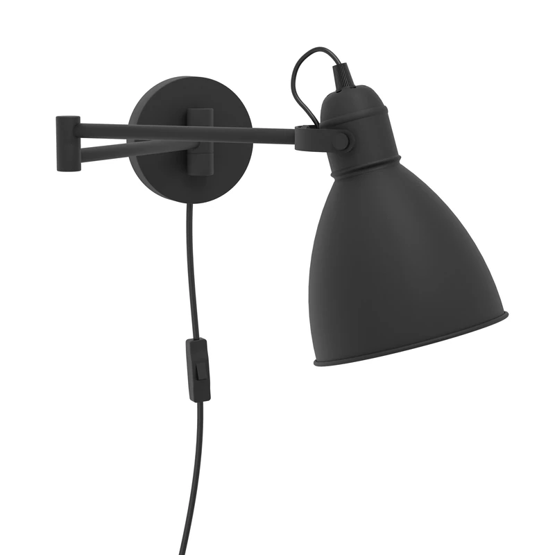 Eglo Peri Vintage Wall Light, Black Steel Industrial Wall lamp, Hallway and Living Room Lighting, incl. Switch, E27 Socket