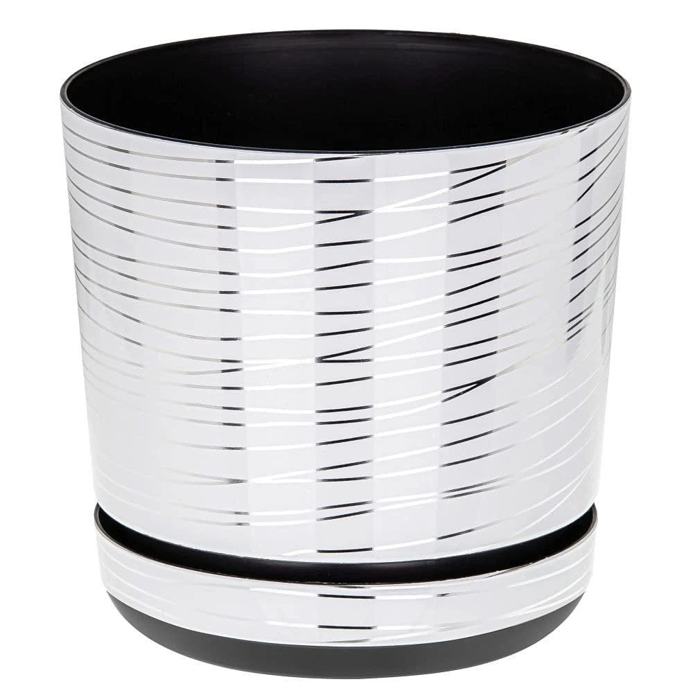 KORAD Modern Indoor Plant Pot – Round Plastic Planter with Drainage Holes & Saucer – Decorative Flower Pot for Home, Office, Balcony Stylish Indoor Planters-(21 cm - 8.3 inch)