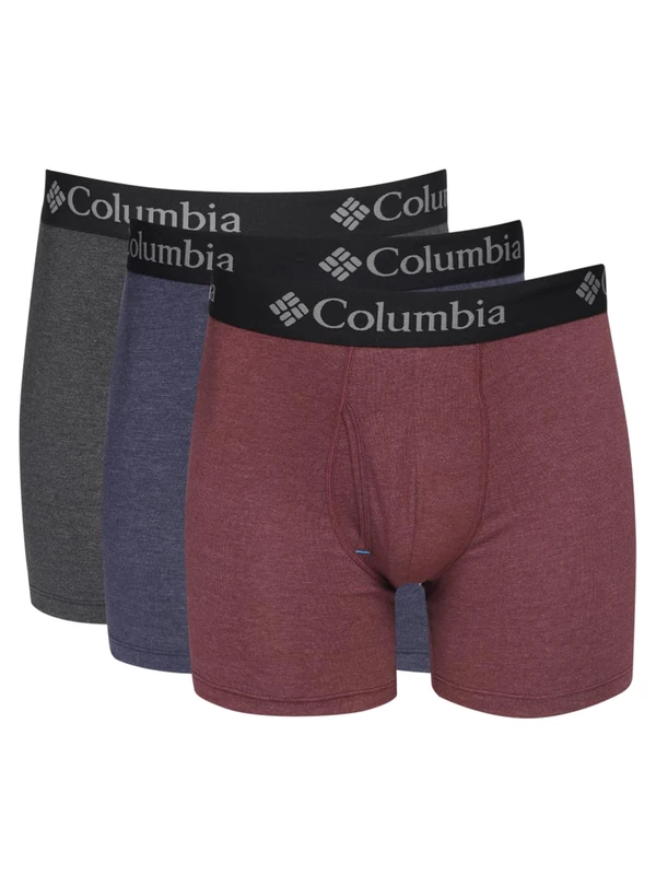 Columbia Men's Performance Cotton Stretch Boxer Brief 3 Pair, Red/Charcoal/Navy, L