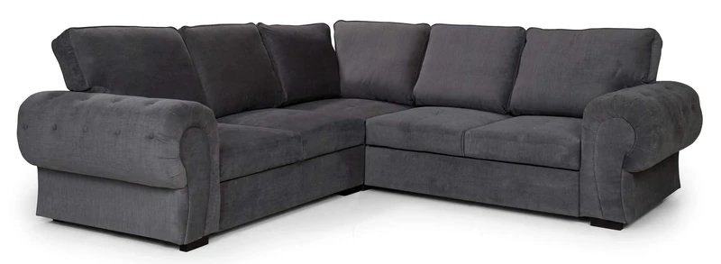 Sofas and More Corner Sofa Bed Horizon Grey Velour Fabric Full Back Cushions