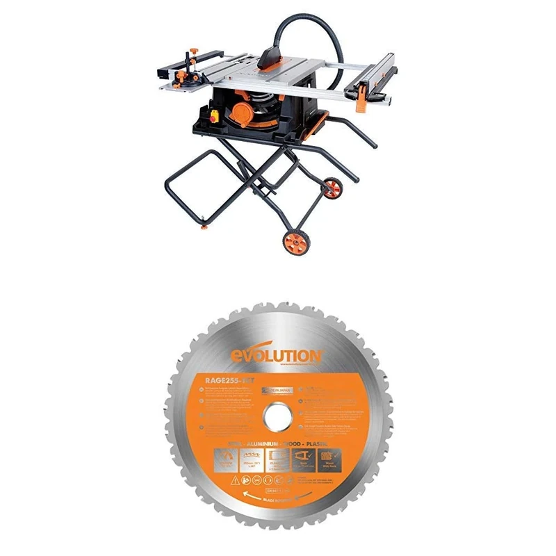 Evolution Power Tools Rage 5-S Multi-Purpose Table Saw (110 V) with Carbide-Tipped Blade, 255 mm