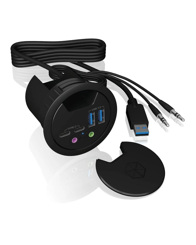 RaidSonic ICY BOX USB 3.0 Tisch-Hub mit Type-C, Type-A und Audio IB-HUB1403B, black