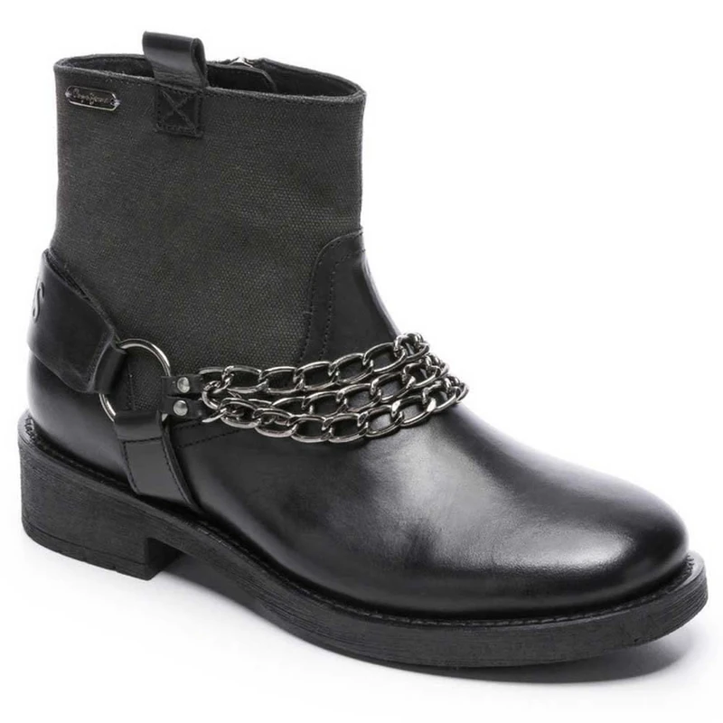 Pepe Jeans London Women's Maddox Chain Biker Boots, Black (Black 999), 6.5 UK