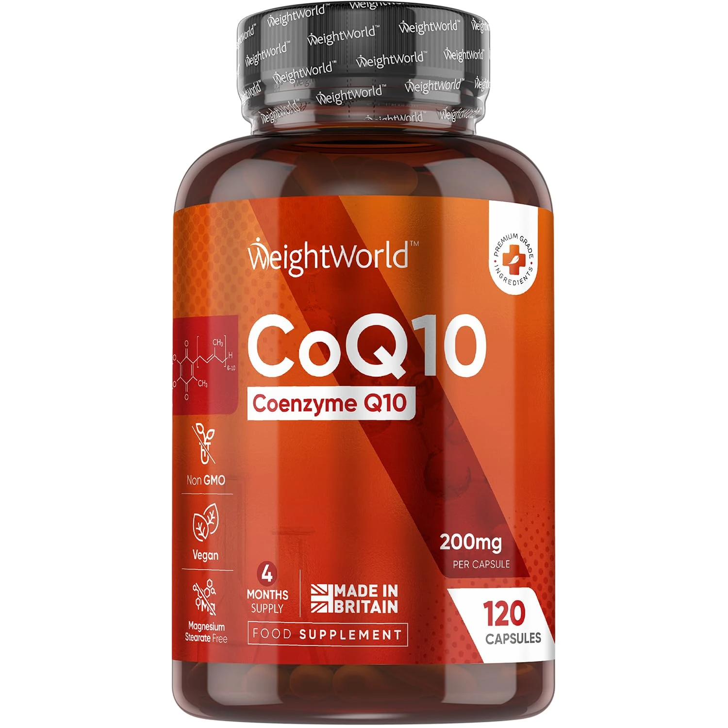 CoQ10 Supplement 200mg | 120 Vegan Co Enzyme Capsules | 4 Months Supply | Ubiquinone Form | High Absorption CoQ10 Supplements | Made in Britain | Non-GMO & Magnesium Stearate Free