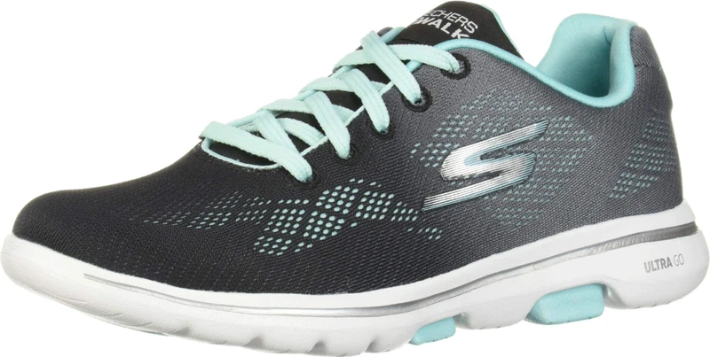 Skechers Women's Go Walk 5-Alive Sneaker, Black Aqua, 4 UK