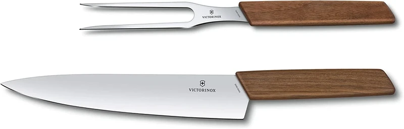 Victorinox Swiss Modern, Carving Set, Set of 2, Extra Sharp, Stainless Steel, Noble Wooden Handle, Brown