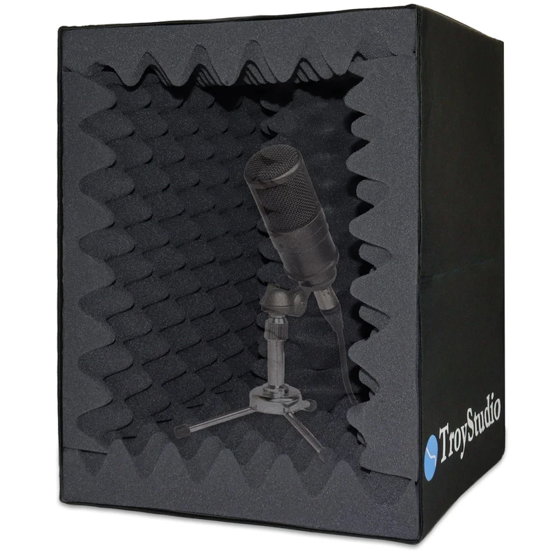 TroyStudio Portable Sound Recording Vocal Booth Box - |Reflection Filter & Microphone Isolation Shield| - |Large, Foldable, Stand Mountable, Super Dense Sound Absorbing Foam| (Small Size)