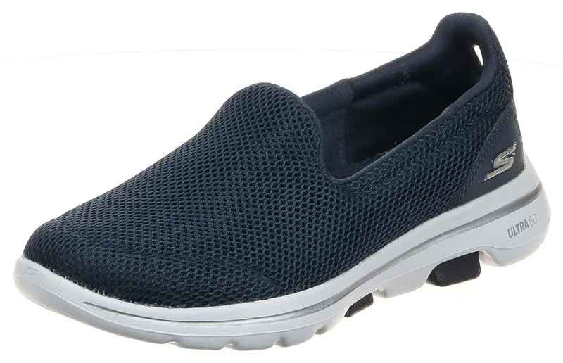 Skechers Women's GO Walk 5 Slip On Trainers, Navy Textile White, 3.5 UK Wide