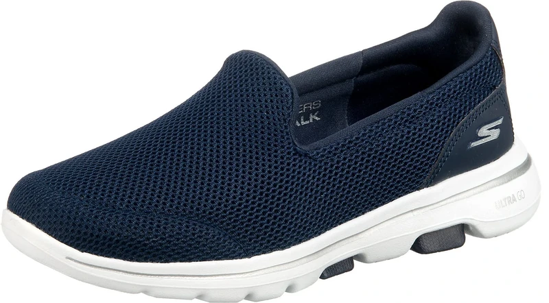 Skechers Women's GO Walk 5 Slip On Trainers, Navy Textile White, 3 UK