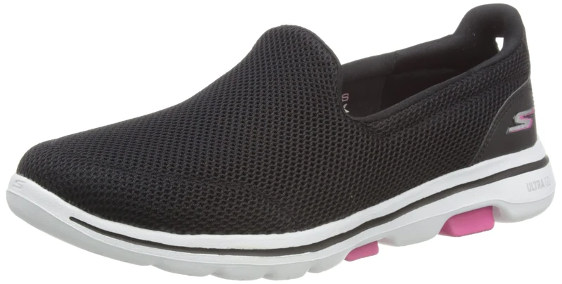 Skechers Women's GO Walk 5 Slip On Trainers, Black Textile Hot Pink Trim, 6.5 UK