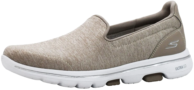 Skechers Women's GO Walk 5 Slip On Trainers, Taupe Textile Trim, 2 UK