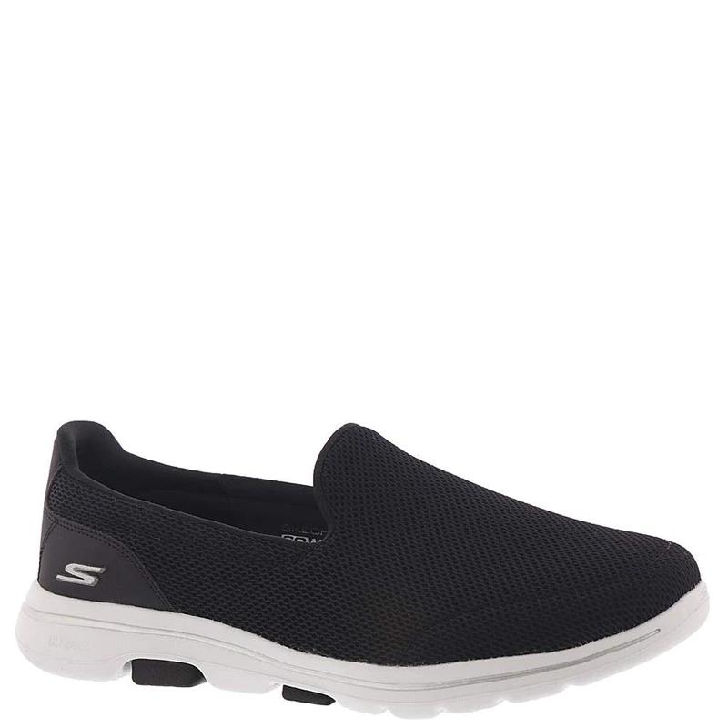 Skechers Women's GO Walk 5 Slip On Trainers, Black Textile White Trim, 4.5 UK Wide