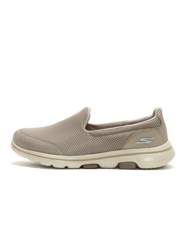 Skechers Women's GO Walk 5 Slip On Trainers, Taupe Textile Trim, 9 UK Wide
