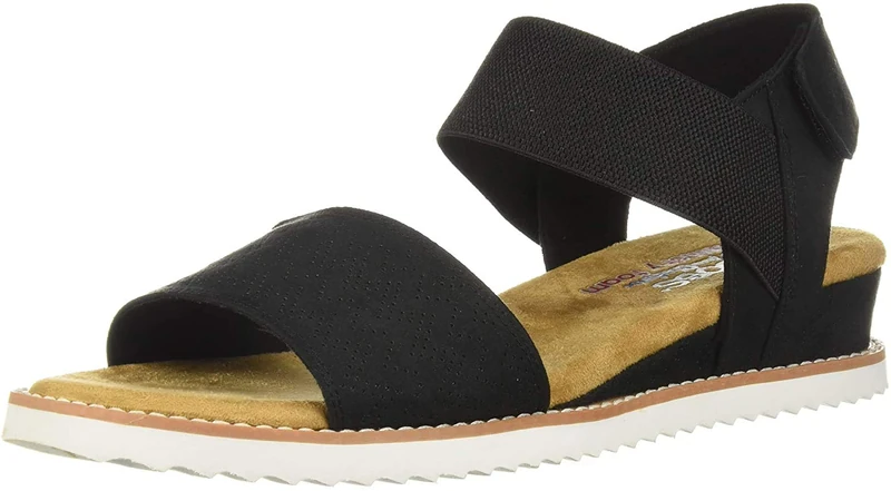 Skechers Women's BOBS Desert Kiss Ankle Strap Sandals, Black Microfiber Suede/ Gore Trim, 3.5 UK