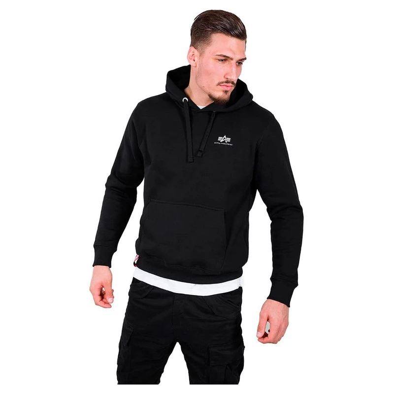 Alpha Industries Basic Hoody Small Logo Hooded Sweat for Men Black