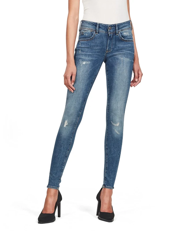 G-Star Women's Lynn Mid Super Skinny Jeans, Blue (faded blue destroy D15266-9136-A890), 23W / 28L