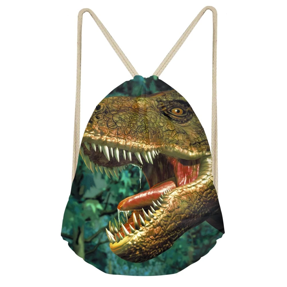 Coloranimal Athletic Lightweight Drawstring Bags for Unisex Girls Boys Cool Animal T-rex Dinosaur Pattern Running Jogging Small Backpacks Storage Softback
