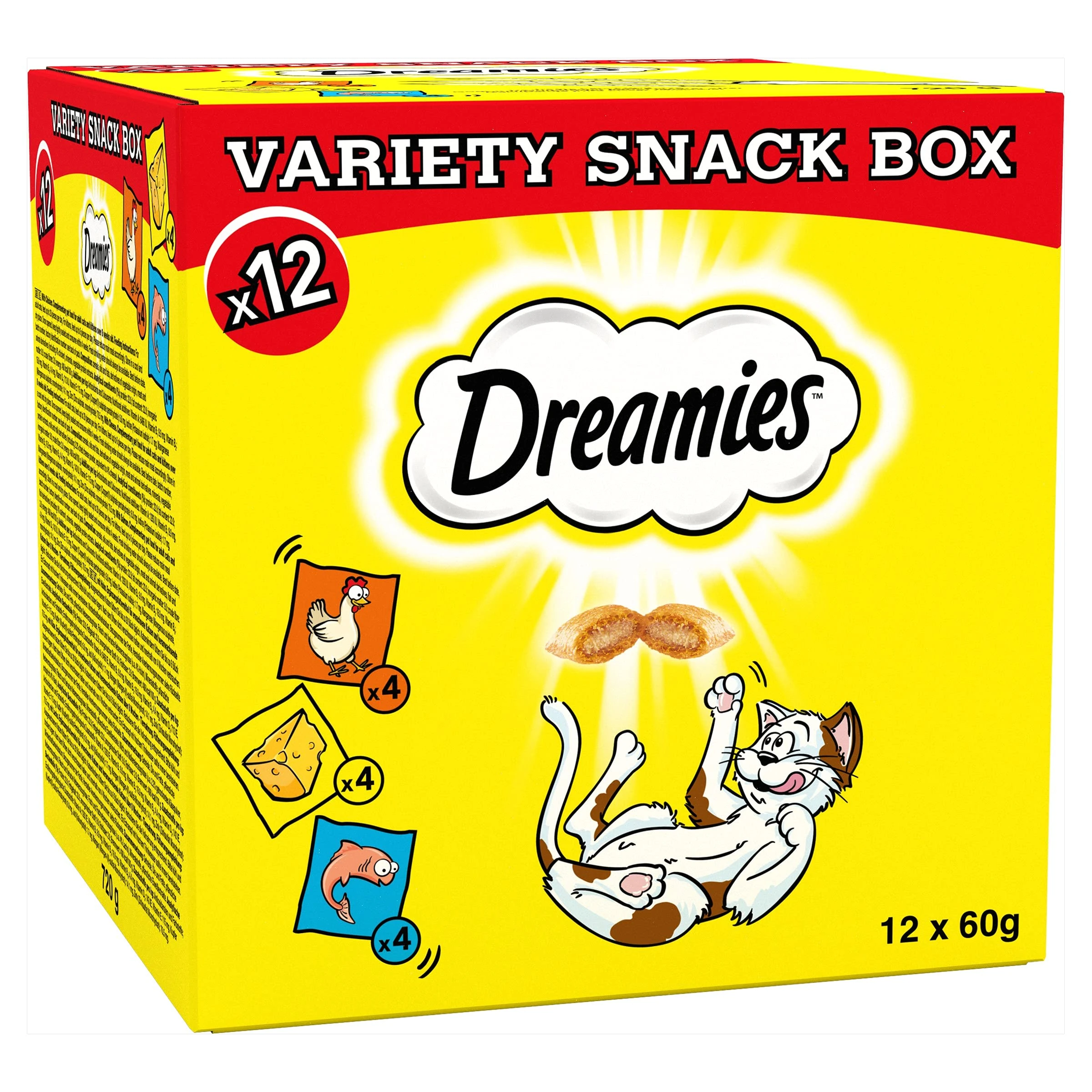 DREAMIES - Cat Treats - 12 x 60g - Multipack Biscuits - Variety Snack Box - 12 Pouches