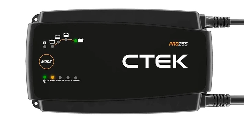 CTEK Pro25S 12V Battery Charger, Power Supply, Tender, Maintainer for Lithium, Truck and Car - Reconditioning Mode, Desulphator, Black