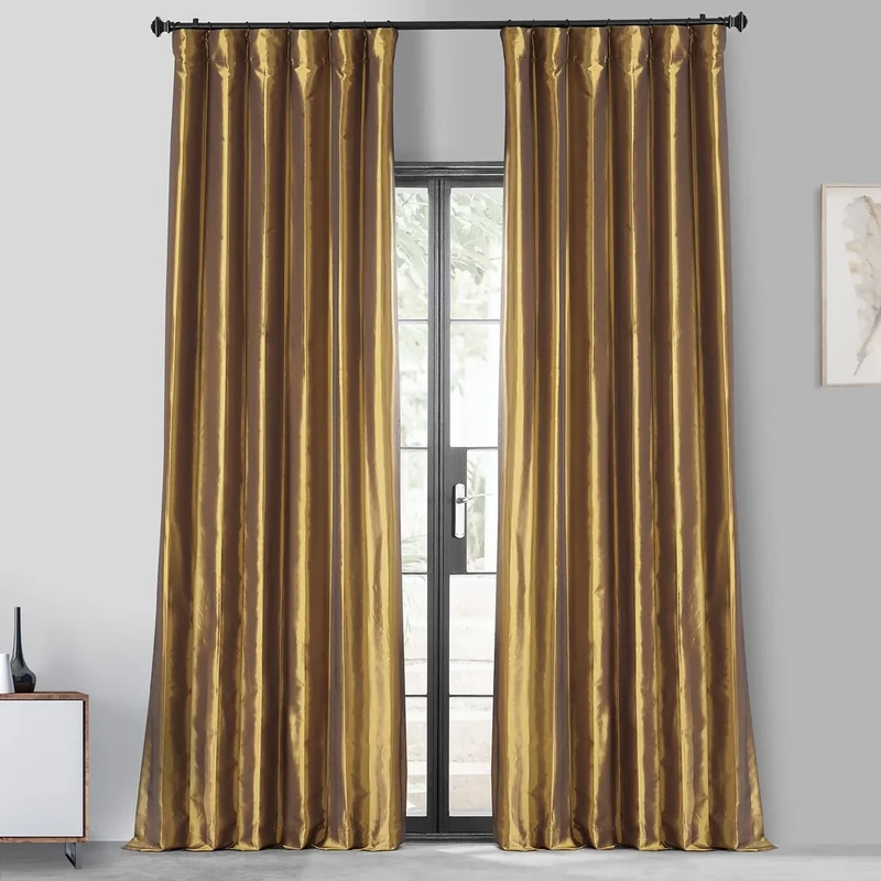 HPD Half Price Drapes Blackout Curtains for Bedroom & Living Room - Faux Silk Taffeta Blackout Curtain 50 X 120 (1 Panel), PTCH-BO404-120, Golden Spice