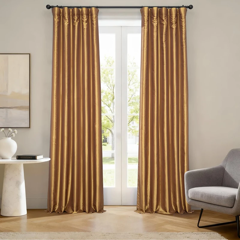 HPD Half Price Drapes Blackout Curtains for Bedroom & Living Room - Faux Silk Taffeta Blackout Curtain 50 X 108 (1 Panel), PTCH-BO404-108, Golden Spice - Image 1