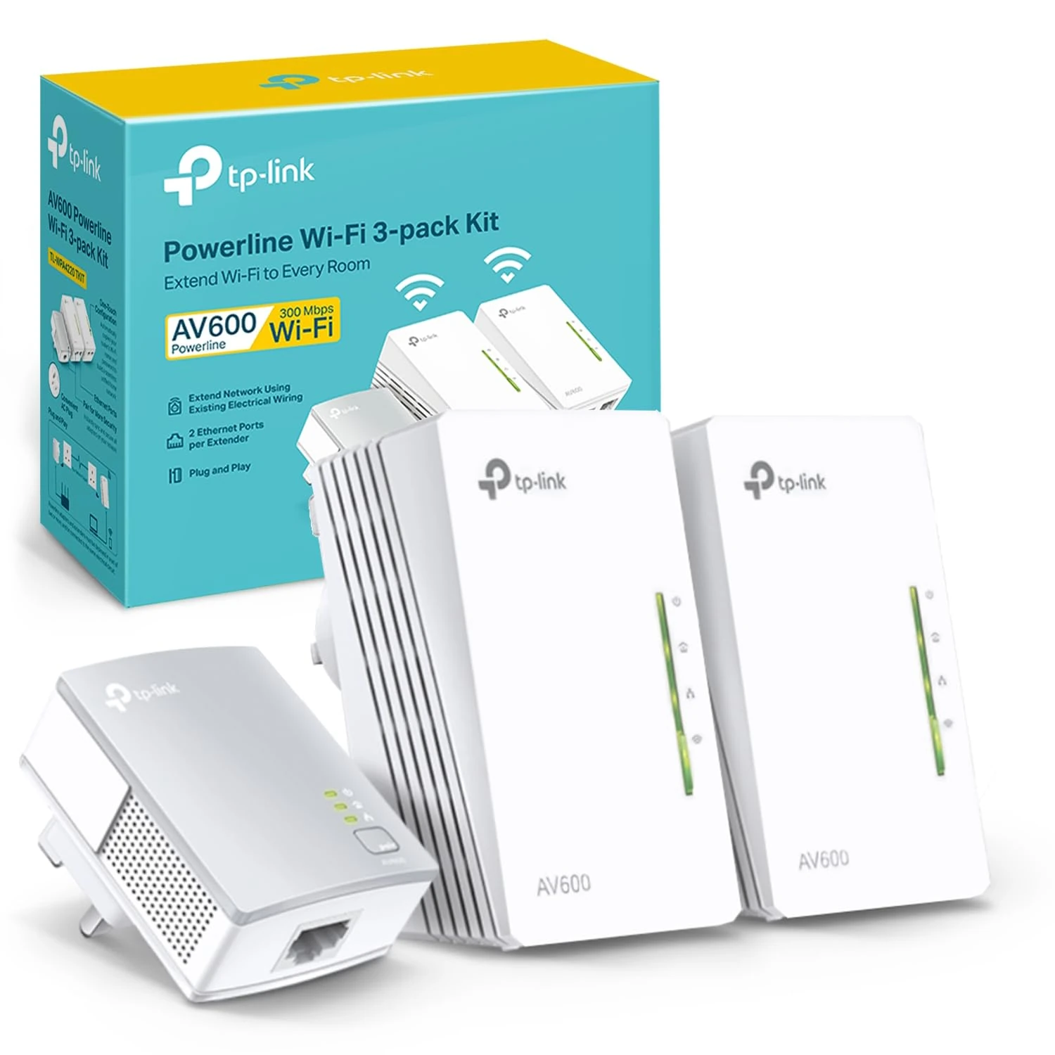 TP-Link TL-WPA4220 TKIT 2-Port Powerline Adapter Starter Kit, WiFi Extender Booster Trasfer Speeds up to 600Mbps, 2x Ethernet Ports, One-Touch Wi-Fi Configuration, Easy App Management