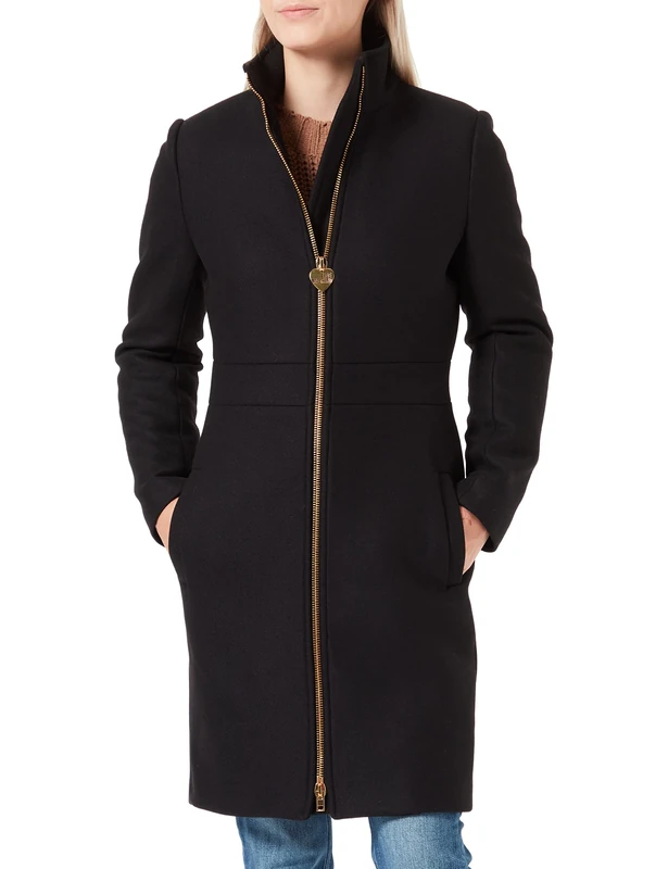 Love Moschino Women's Full Zipped Coat Heart-Shaped Zip-Slider Coat, Black (Black C74), 12 (Manufacturer Size: 42)
