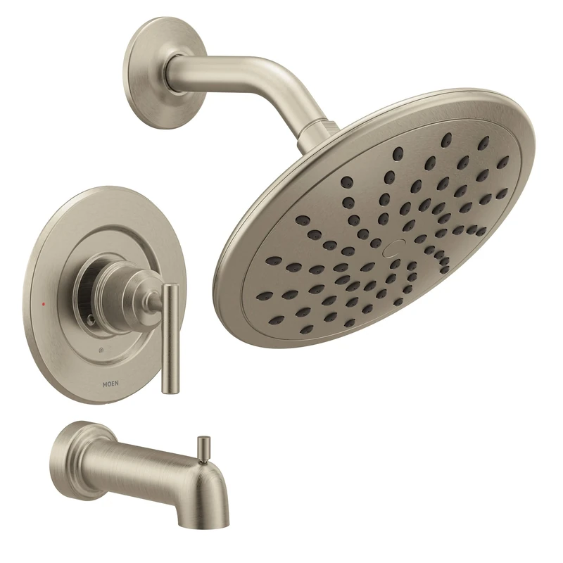 Moen T3003EPBN Gibson Posi-Temp Pressure Balancing Modern Tub and Shower Trim with 8-Inch Rainshower Valve Required, Brushed Nickel