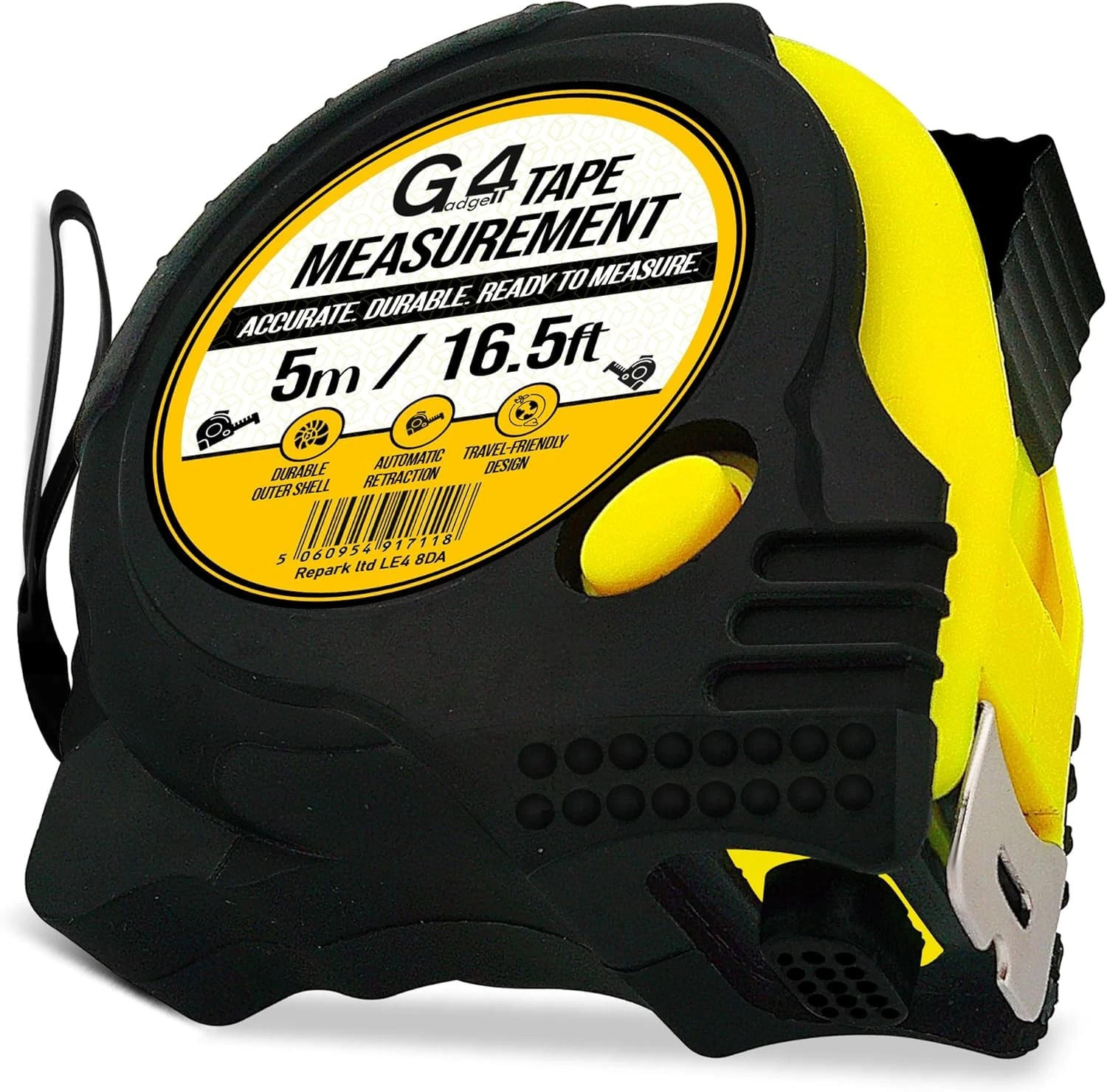 G4GADGET Tape Measure 5m/16.5ft – Heavy Duty Measuring Tape with 3-Button Control, Metric & Imperial, Auto-Retract, Lock, Rubber Grip, Durable Case for DIY & Pro Use