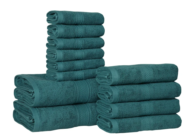 Hillfair 12-Piece 600 GSM Cotton Bath Towel Set - Hotel Spa Towels: 2 Bath, 4 Hand, 6 Washcloths - Absorbent, Super Soft - Teal - Image 1