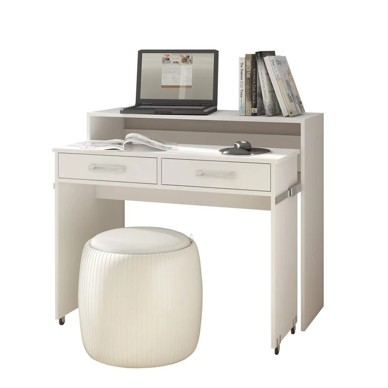 SELSEY PECAN - Modern Desk/Functional Home Office Desk/Compact Study Desk/Matte White - Image 1